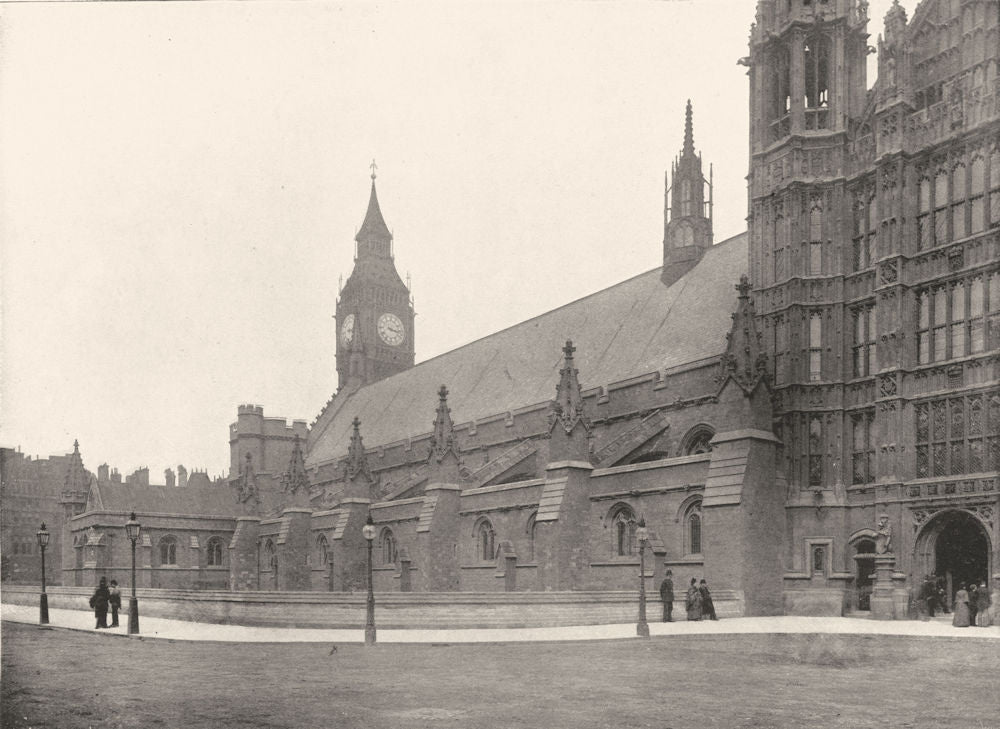 LONDON. Houses of Parliament- Westminster Hall & Public entry 1896 old print